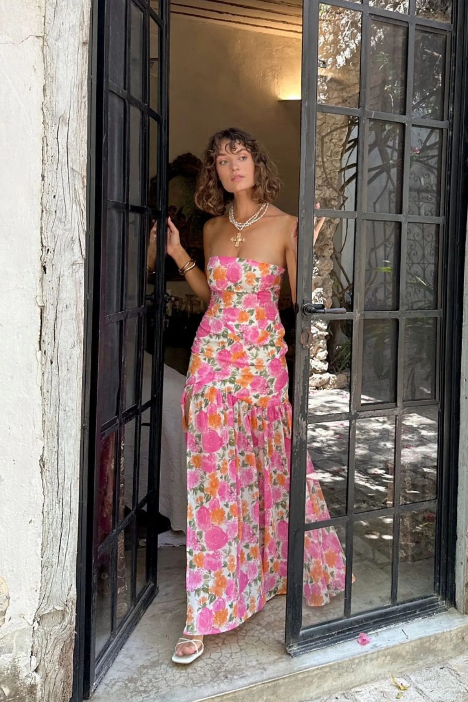 Sale LaBelle Strapless Drop Waist Pink Floral Maxi Dress Day Dresses|Vacation Dresses