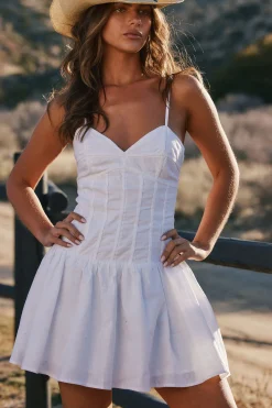 Clearance Lana White Drop Waist Mini Dress Western Bachelorette|Honeymoon
