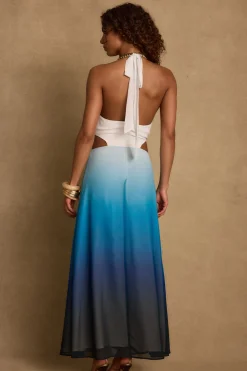 Hot Lapis Blue Ombre Halter Maxi Dress Seashells + Wedding Bells|Honeymoon
