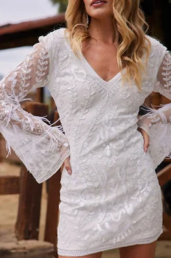 Sale Larisa White Printed Sequin Long Sleeve Dress Western Bachelorette|Engagement Party