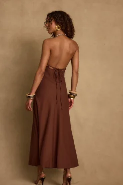 Outlet Laura Mocha Linen Maxi Dress Day Dresses|Vacation Dresses