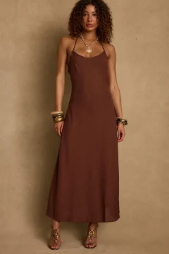 Outlet Laura Mocha Linen Maxi Dress Day Dresses|Vacation Dresses