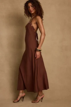 Outlet Laura Mocha Linen Maxi Dress Day Dresses|Vacation Dresses