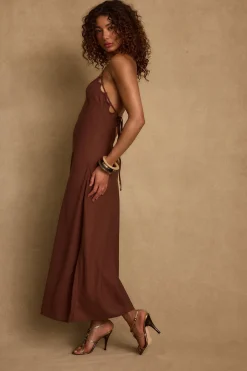 Outlet Laura Mocha Linen Maxi Dress Day Dresses|Vacation Dresses
