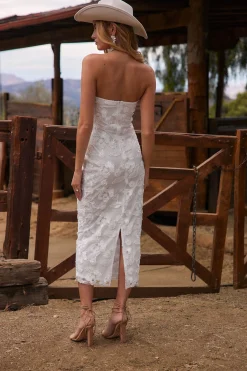 Sale Leilani White Floral Textured Strapless Dress Honeymoon|Engagement Party