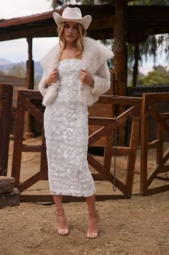Sale Leilani White Floral Textured Strapless Dress Honeymoon|Engagement Party