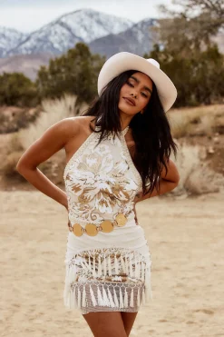 Discount Like Gold Dust White Sequin Fringe Dress The White Edit|Western Bachelorette