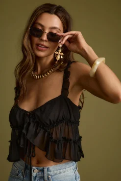 Best Lilia Black Ruffle Flyaway Tank Date Night Tops|Going Out Tops