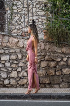 Online Lilia Blush Cowl Neck Slinky Midi Dress Party Dresses|Vacation Dresses