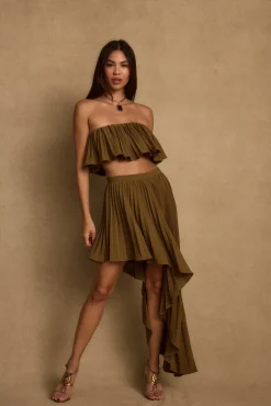 Discount Lima Olive Asymmetrical Midi Skirt Date Night Bottoms|Skirts