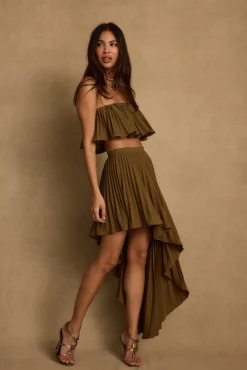 Discount Lima Olive Asymmetrical Midi Skirt Date Night Bottoms|Skirts