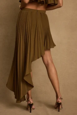 Discount Lima Olive Asymmetrical Midi Skirt Date Night Bottoms|Skirts