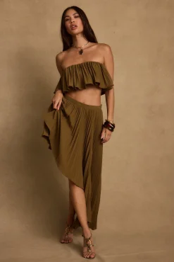 Discount Lima Olive Asymmetrical Midi Skirt Date Night Bottoms|Skirts