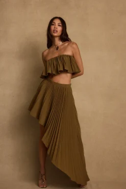 Discount Lima Olive Crop Top Date Night Tops|Sets