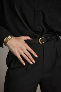 Fashion Liya Gold Genuine Leather Skinny Belt Belts
