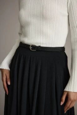 Outlet Liya Silver Genuine Leather Skinny Belt Belts