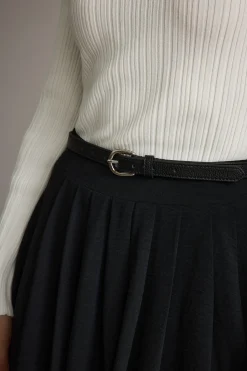 Outlet Liya Silver Genuine Leather Skinny Belt Belts