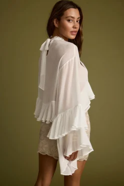 Discount Lola White Chiffon Ruffle Top Bridal Tops|Long Sleeves