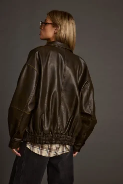 Online London Calling Brown Oversized Faux Leather Jacket Outerwear|Jackets