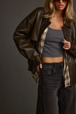 Online London Calling Brown Oversized Faux Leather Jacket Outerwear|Jackets