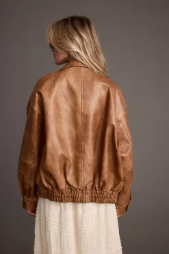 Best London Calling Cognac Oversized Faux Leather Jacket Outerwear|Jackets