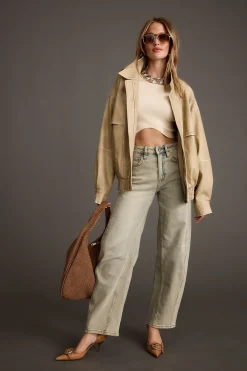 Outlet London Calling Light Taupe Oversized Faux Leather Jacket Outerwear|Jackets