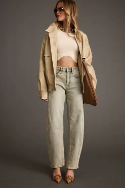 Outlet London Calling Light Taupe Oversized Faux Leather Jacket Outerwear|Jackets
