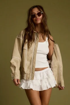 Outlet London Calling Light Taupe Oversized Faux Leather Jacket Outerwear|Jackets
