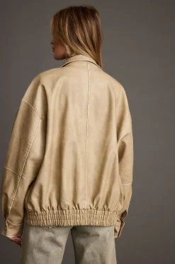 Outlet London Calling Light Taupe Oversized Faux Leather Jacket Outerwear|Jackets