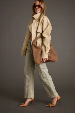 Outlet London Calling Light Taupe Oversized Faux Leather Jacket Outerwear|Jackets