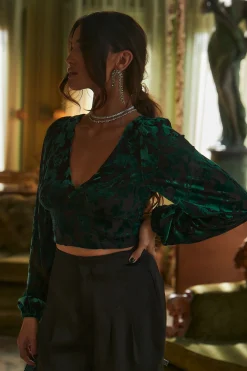 Best Love Affair Emerald Velvet Blouse Going Out Tops|Long Sleeves