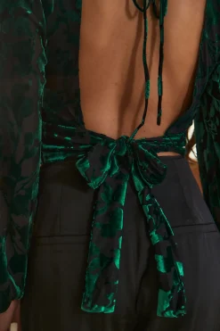 Best Love Affair Emerald Velvet Blouse Going Out Tops|Long Sleeves