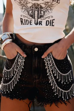 Fashion Love Thing Washed Black Denim Shorts Denim|Shorts
