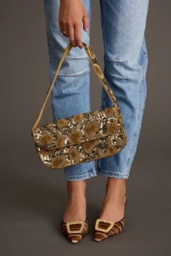 New Lucy Brown Beaded Spotted Print Bag Handbags