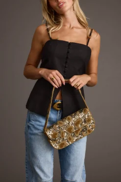 New Lucy Brown Beaded Spotted Print Bag Handbags