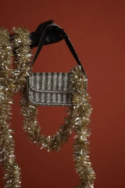 Clearance Lucy Silver and Black Striped Shoulder Bag Handbags