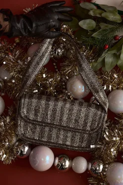 Clearance Lucy Silver and Black Striped Shoulder Bag Handbags