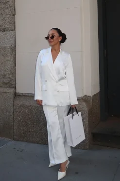Best Madison White Satin Trousers Work Wear Bottoms|Bridal Bottoms