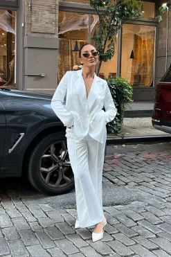 Best Madison White Satin Trousers Work Wear Bottoms|Bridal Bottoms