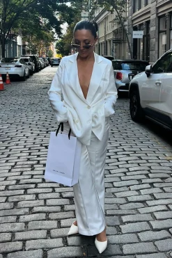 Best Madison White Satin Trousers Work Wear Bottoms|Bridal Bottoms