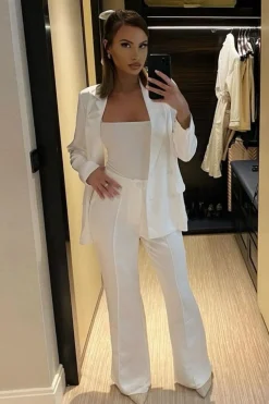 Best Madison White Satin Trousers Work Wear Bottoms|Bridal Bottoms