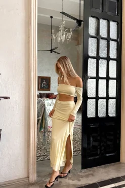 New Maldives Baby Yellow Long Sleeve Crop Top Long Sleeves|Vacation Sets