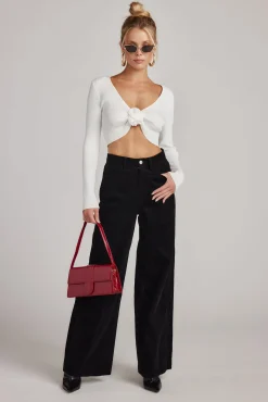 Sale Marie White Long Sleeve Rosette Top Going Out Tops|Sweaters + Cardis