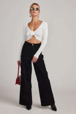 Sale Marie White Long Sleeve Rosette Top Going Out Tops|Sweaters + Cardis