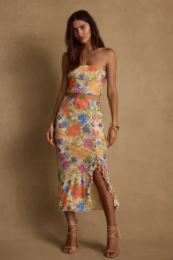 Clearance Marisol Floral Mesh Strapless Crop Top Sets|Sets