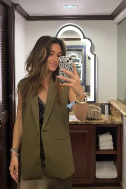 Fashion Marlowe Olive Sleeveless Blazer Tees + Tanks|Vacation Tops