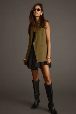 Fashion Marlowe Olive Sleeveless Blazer Tees + Tanks|Vacation Tops