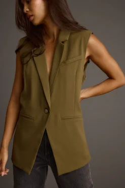 Fashion Marlowe Olive Sleeveless Blazer Tees + Tanks|Vacation Tops