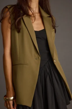 Fashion Marlowe Olive Sleeveless Blazer Tees + Tanks|Vacation Tops