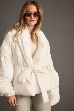 Fashion Maverick White Belted Puffer Coat Outerwear|Jackets